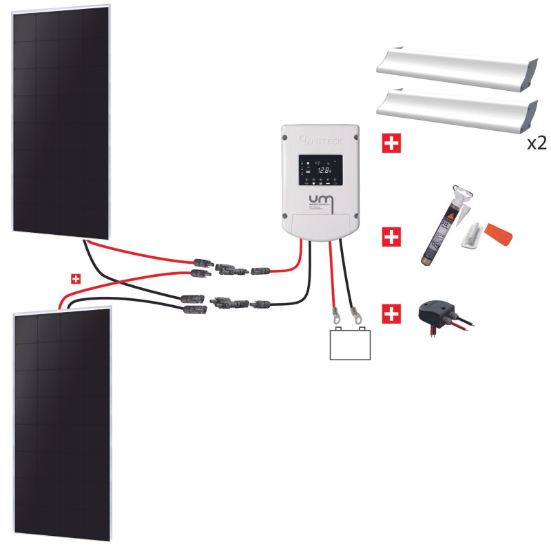 Kit solaire CAMPING-CAR Uniteck - 240W 12V (2x120W) - Back contact