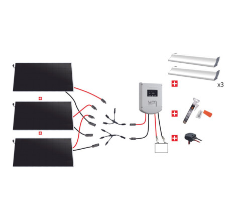 Kit solaire CAMPING-CAR Uniteck - 450W 12V (3x150W) - Back contact