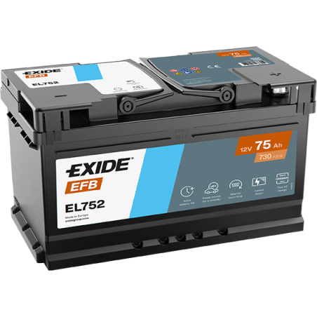 Batterie Voiture EXIDE EL752 12V 75Ah 730A