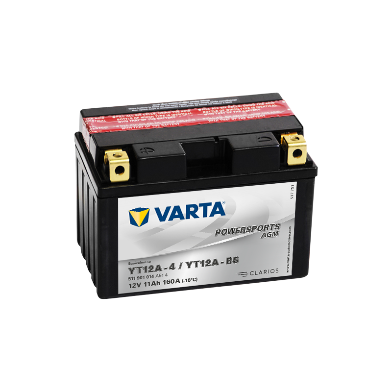 Batterie Moto VARTA YT12A-4/YT12A-BS 12V 11Ah 160A