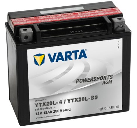 Batterie Moto VARTA YTX20L-4/YTX20L-BS 12V 18Ah 250A